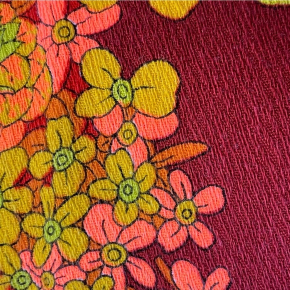 Vintage Hawaiian Barkcloth Floral Ruffle Robe Mod Dayglow Retro Neon Small READ - Picture 9 of 16